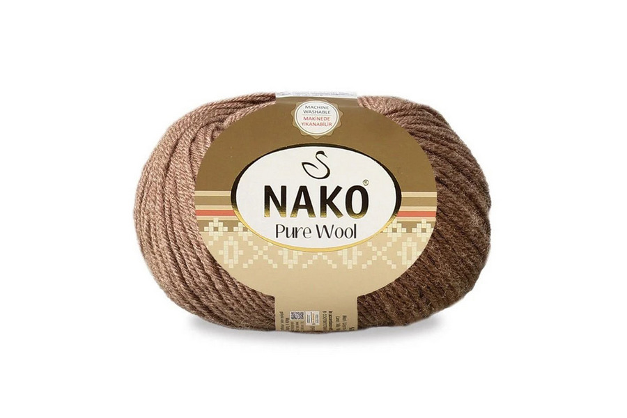 Пряжа 100гр/220м Pure wool, коричневий світлий, 3671