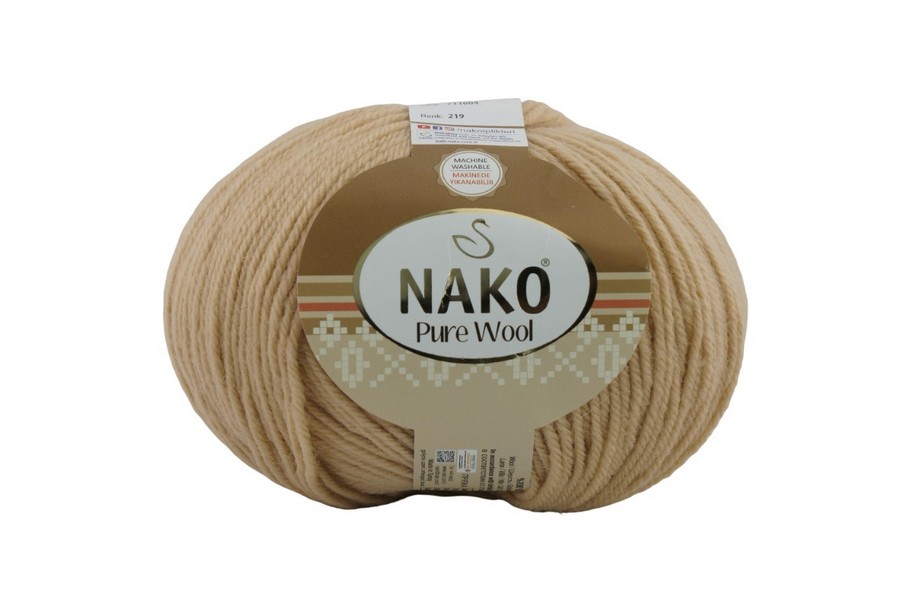 Пряжа 100гр/220м Pure wool, бежевий золотистий, 219